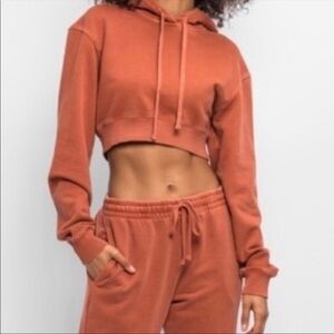 Kith Cropped Hoodie in Rust Orange Color Size Small